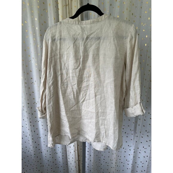 JM Collection Petite 100% Linen Mandarin Band Collar Button Down Shirt 14 - Picture 4 of 7